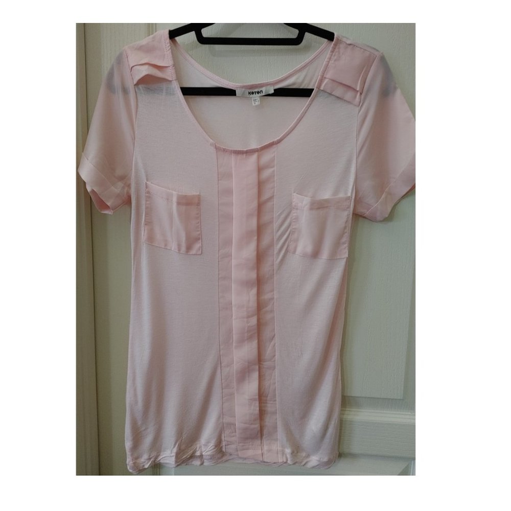 KOTON PINK BLOUSE WITH FRONT POCKET AND VERTICAL PLEAT (US 8)